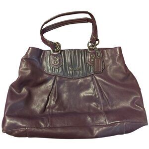 Nice Rare Coach Purse Ashley Gathered Leather Satchel Plum Purple #F19425